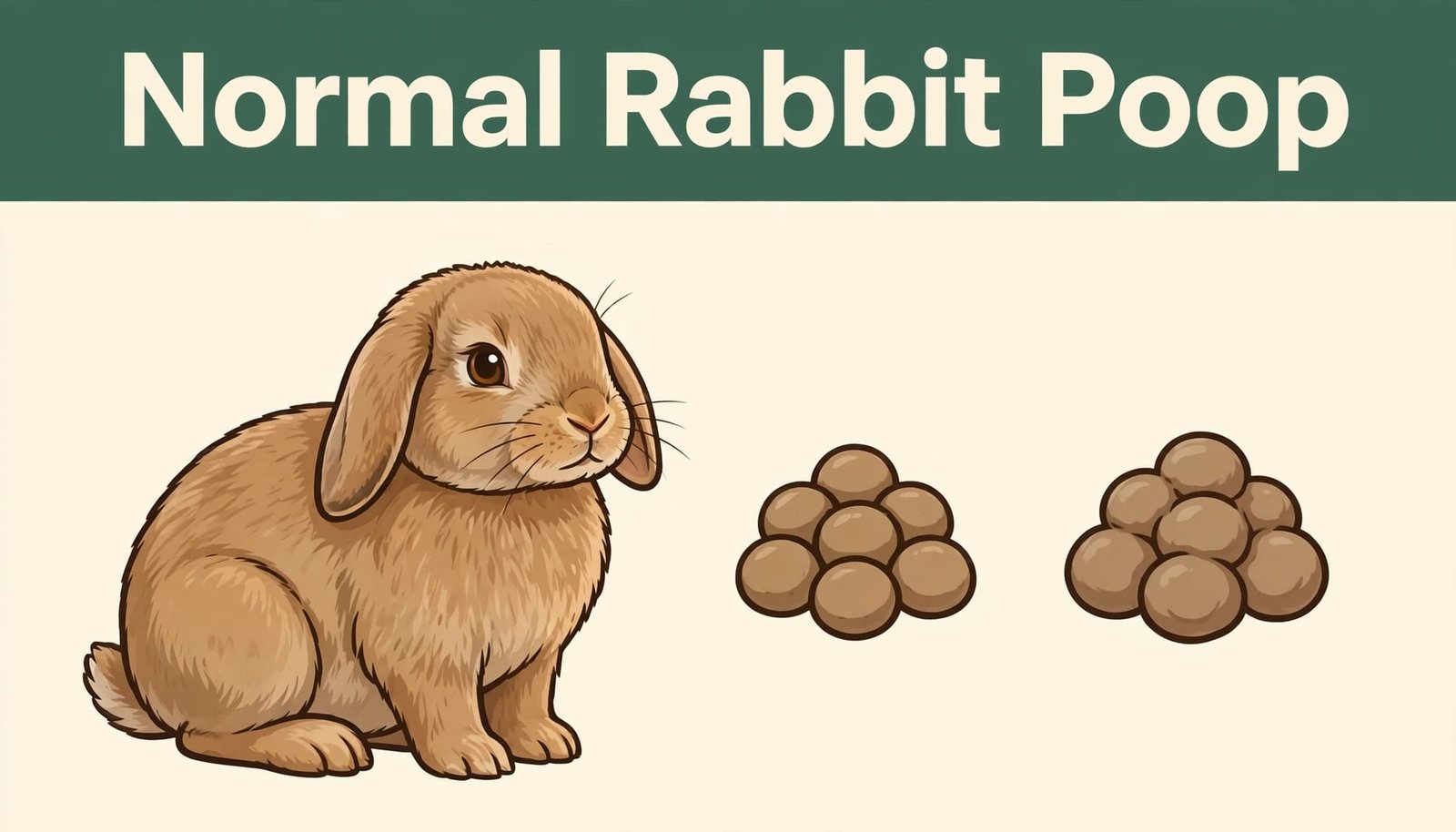 One rabbit beside separate examples of normal pellets and soft clusters.