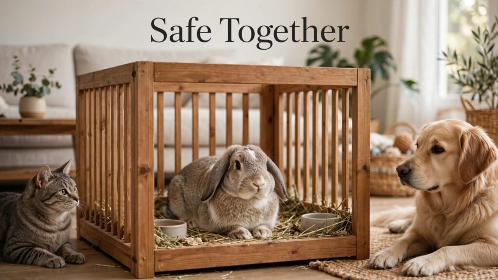 rabbits with cats and dogs